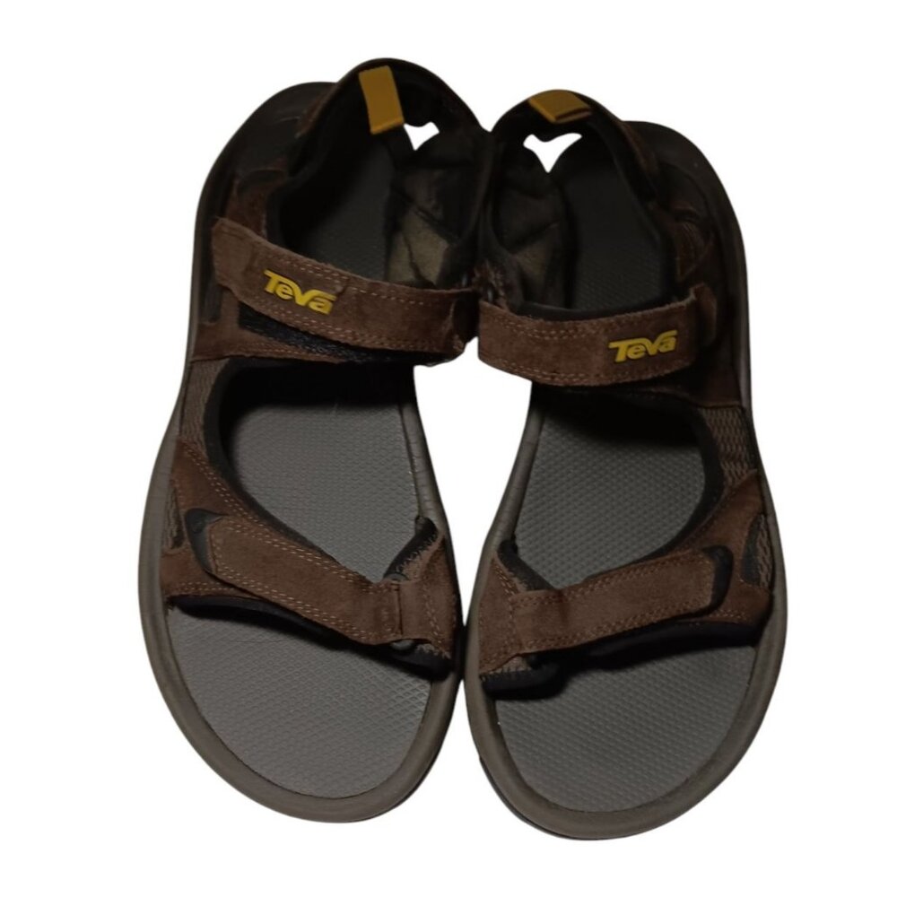 Mens Teva Katavi Brown Adjustable Leather Outdoor Hiking Water Sport Sandals 12